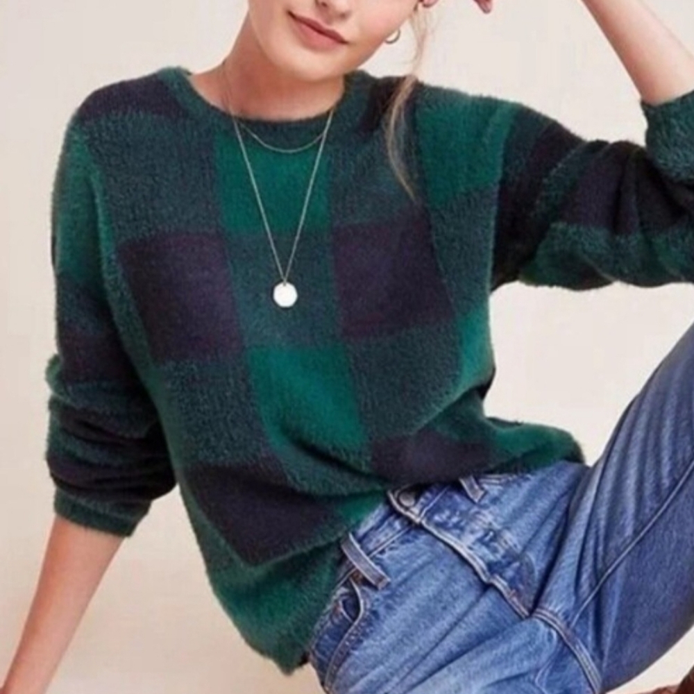Anthropologie Fred And Sibel Green Plaid Sweater Susan